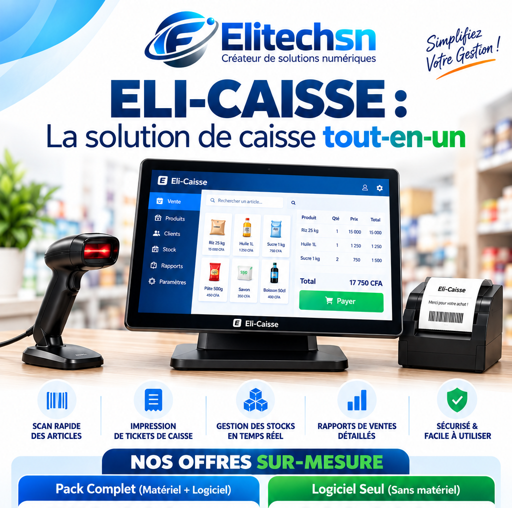 Publicité Elitech pour Eli-Caisse, la solution de caisse tout-en-un